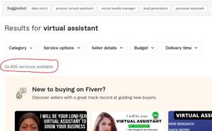 Image showing the number of virtual assistant gigs on fiver 